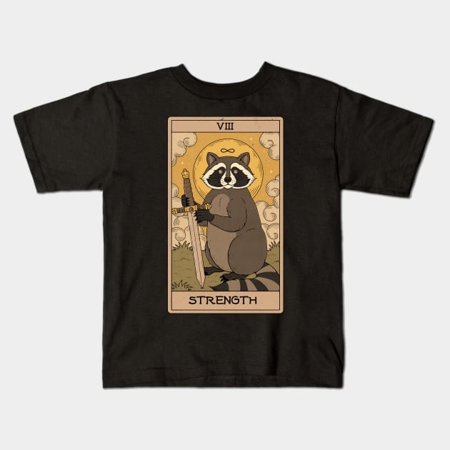 Strength - Raccoons Tarot Kids T-Shirt by thiagocorrea